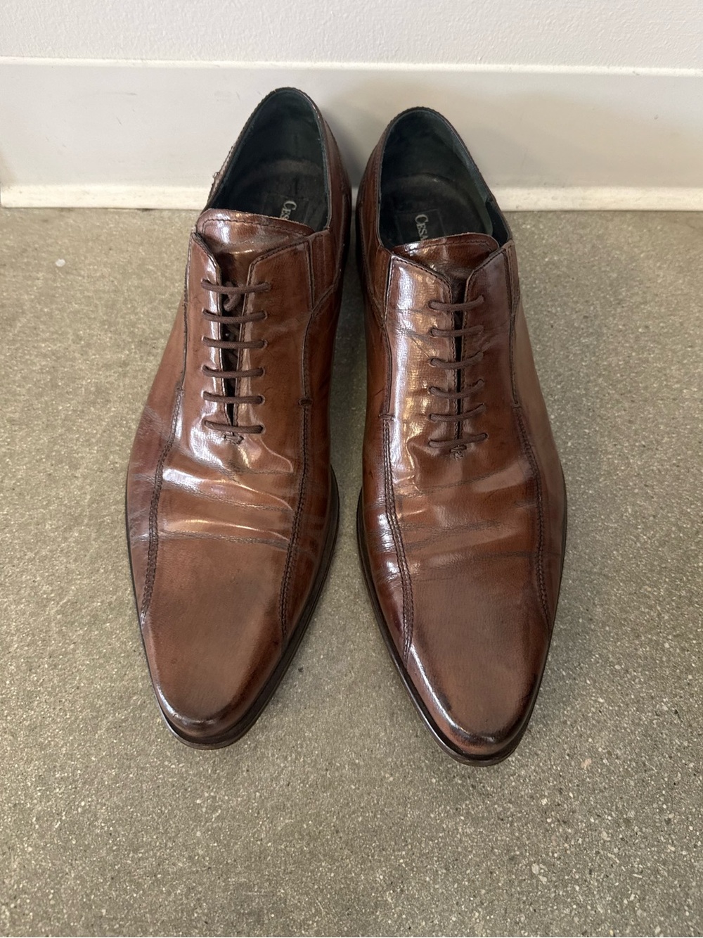 CESAR PACIOTTI MENS ITALIAN LEATHER OXFORD SHOES, SIZE US 9.5, BROWN